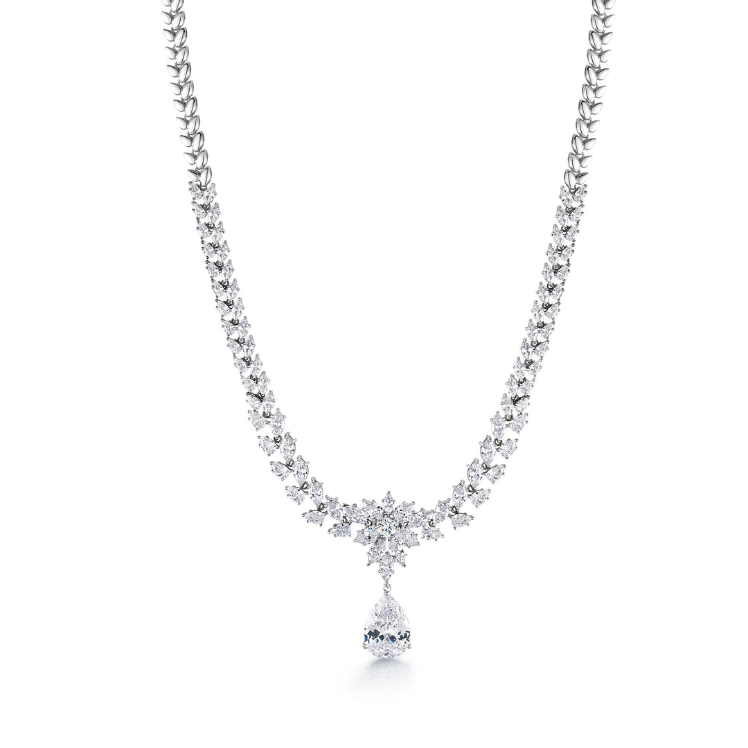 Teardrop CZ Wedding Necklace Set -16 Inch Length, Marquise Necklace Set, Pear Shape Necklace, Brass Necklace, Marquise Cz Necklace Set