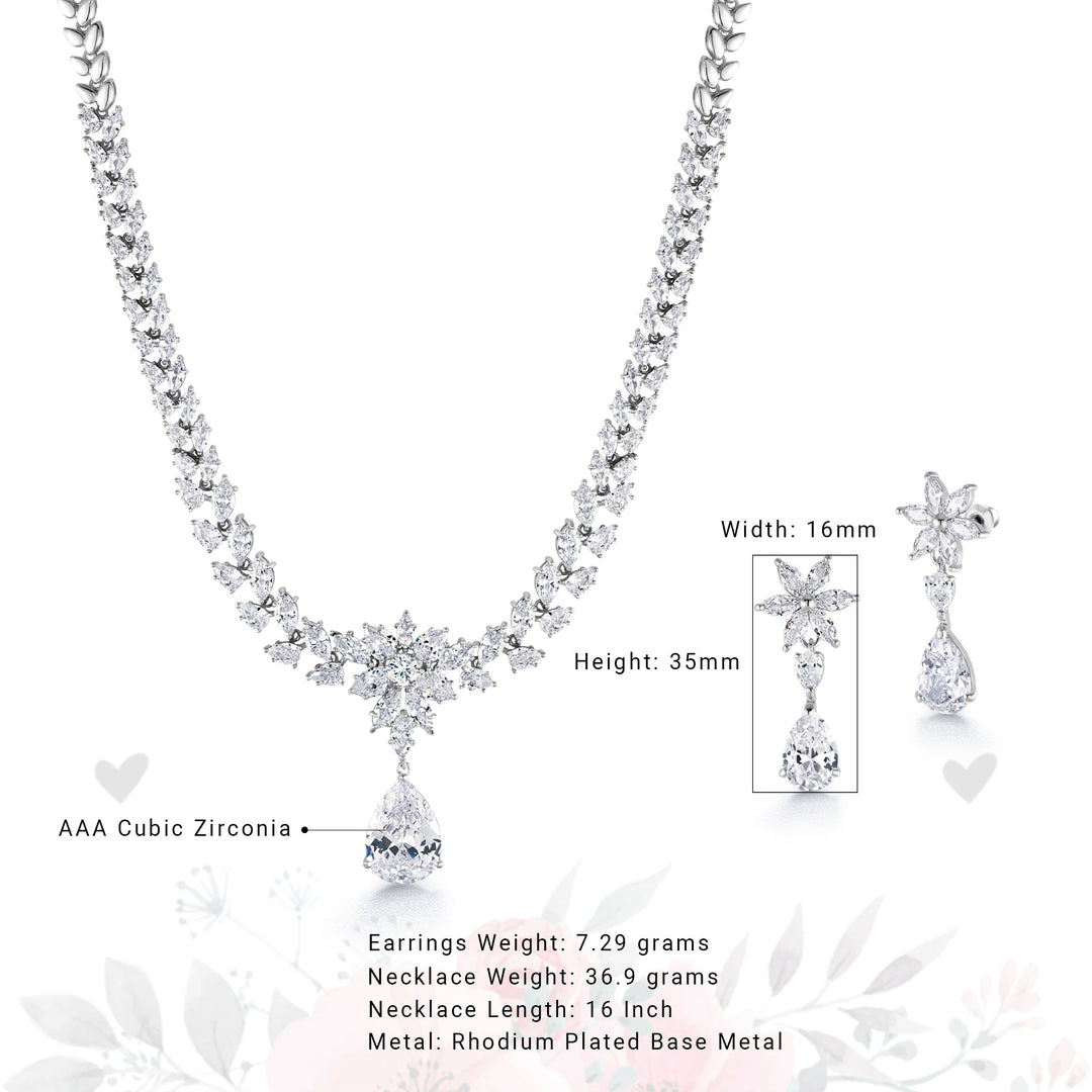 Teardrop CZ Wedding Necklace Set -16 Inch Length, Marquise Necklace Set, Pear Shape Necklace, Brass Necklace, Marquise Cz Necklace Set