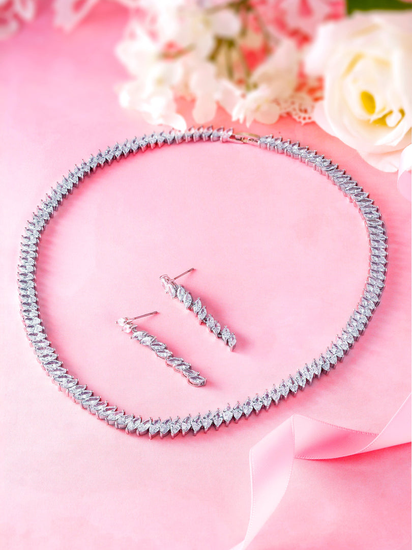 Elegant Marquise CZ Necklace Set - 16 Inch Length, Marquise Cut Cz Necklace Set, Marquise Shape Cz Necklace Set, Wedding Necklace Set, Party Wear Necklace Set