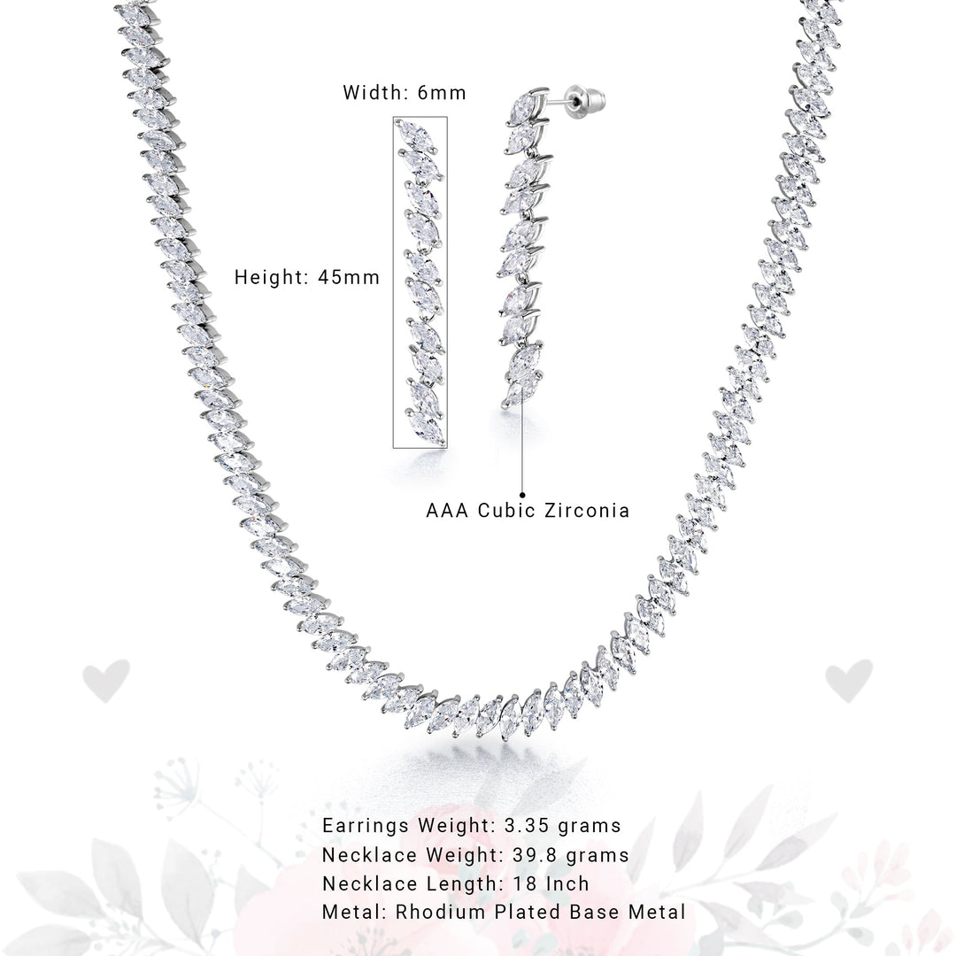 Elegant Marquise CZ Necklace Set - 16 Inch Length, Marquise Cut Cz Necklace Set, Marquise Shape Cz Necklace Set, Wedding Necklace Set, Party Wear Necklace Set