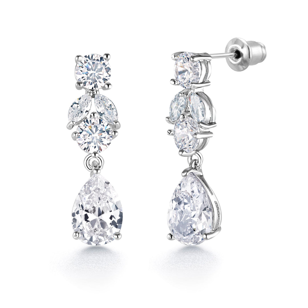 Teardrop CZ Wedding Necklace Set- 16 Inch,  Brass Necklace Set, Multi Shape Cz Necklace, Party Wear Necklace Set