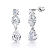 Teardrop CZ Wedding Necklace Set- 16 Inch,  Brass Necklace Set, Multi Shape Cz Necklace, Party Wear Necklace Set