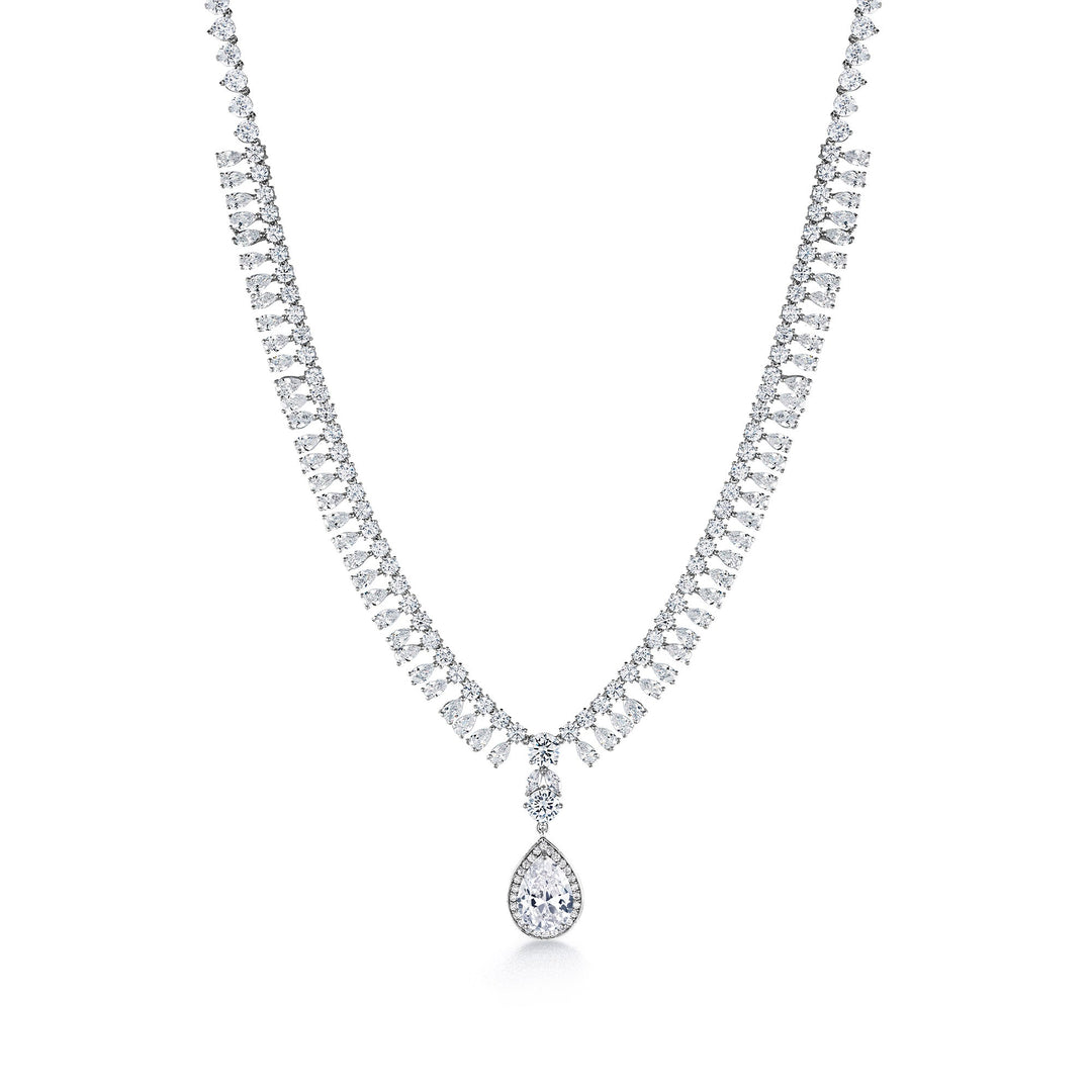 Teardrop CZ Wedding Necklace Set- 16 Inch,  Brass Necklace Set, Multi Shape Cz Necklace, Party Wear Necklace Set