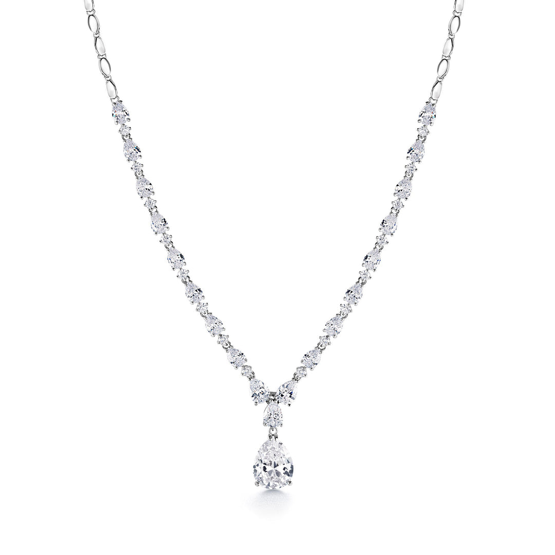 Teardrop CZ Wedding Necklace Set-17 Inch, Multi Shape Cz Necklace Set, Brass Necklace Set, Cz Necklace Set, Party Wear Necklace Set