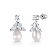 Freshwater Pearl Marquise CZ Wedding Necklace Set- 17 Inch Length, Wedding Necklace Set, Marquise CZ Necklace Set, Pearl Necklace Set, Party Wear Necklace Set