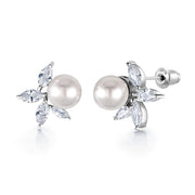 Pearl And CZ Wedding Necklace Set- 17 Inch, CZ Necklace Set, Pearl Necklace Set, Wedding Necklace Set, Brass Necklace Set, PArty Wear Necklace Set