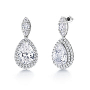 Teardrop And Round CZ Necklace Set - 18 Inch Length, Halo Design Necklace Set, Cz Bridal Jewelry Set, Wedding Necklace, Party Wear Necklace Set