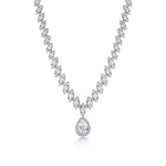 Load image into Gallery viewer, Teardrop And Round CZ Necklace Set - 18 Inch Length, Halo Design Necklace Set, Cz Bridal Jewelry Set, Wedding Necklace, Party Wear Necklace Set
