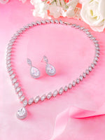 Load image into Gallery viewer, Teardrop And Round CZ Necklace Set - 18 Inch Length, Halo Design Necklace Set, Cz Bridal Jewelry Set, Wedding Necklace, Party Wear Necklace Set
