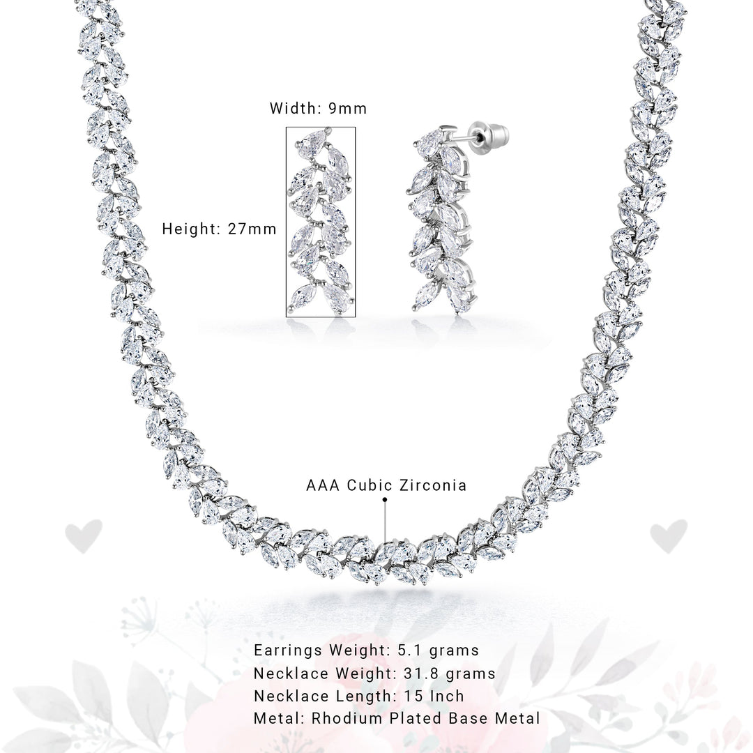 Marquise and Teardrop CZ Wedding Necklace Set -15 Inch Length, Multi Shape Cz Bridal Jewelry Set, Wedding CZ Jewelry Set, Brass Jewelry Set, Party Wear Necklace Set