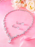 Load image into Gallery viewer, Pear and Marquise CZ Rhodium Plated Necklace Set- 17 Inch, Wedding Necklace Set, Pear Shape Cz Necklace Set, Marquise CZ Necklace Set, Party Wear Necklace Set
