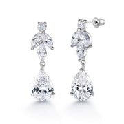 Rhodium Plated Teardrop CZ Wedding Necklace Set - 15 Inch Length,  Teardrop Bridal CZ Jewelry Set, Brass Wedding Jewelry Set