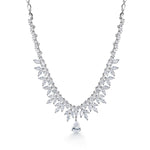 Load image into Gallery viewer, Rhodium Plated Teardrop CZ Wedding Necklace Set - 15 Inch Length,  Teardrop Bridal CZ Jewelry Set, Brass Wedding Jewelry Set
