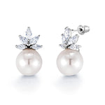 Load image into Gallery viewer, Pearl and Marquise CZ Rhodium Plated Wedding Necklace Set- 16 Inch, Wedding Necklace Set, Marquise CZ Necklace Set, Pearl And Cz Necklace Set, Party Wear Necklace Set
