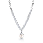 Load image into Gallery viewer, Pearl and Marquise CZ Rhodium Plated Wedding Necklace Set- 16 Inch, Wedding Necklace Set, Marquise CZ Necklace Set, Pearl And Cz Necklace Set, Party Wear Necklace Set
