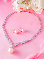 Load image into Gallery viewer, Pearl and Marquise CZ Rhodium Plated Wedding Necklace Set- 16 Inch, Wedding Necklace Set, Marquise CZ Necklace Set, Pearl And Cz Necklace Set, Party Wear Necklace Set

