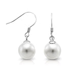 Load image into Gallery viewer, 925 Sterling Silver Round Pearl&nbsp; Dangle Earrings, Dangle Pearl Earrings, Drop Pearl Earrings, Classic Pearl Dangle Earrings, Hypoallergenic Dangle Earrings
