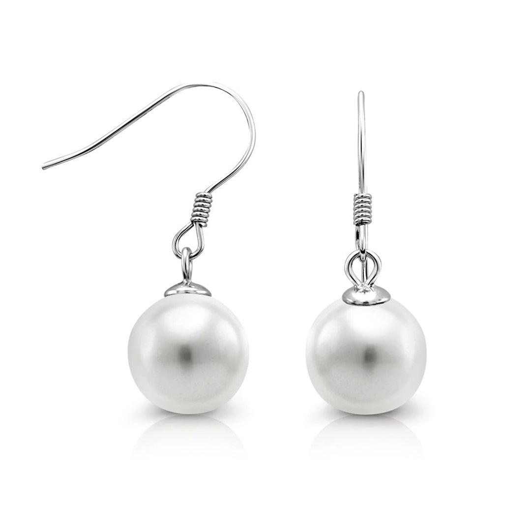 925 Sterling Silver Round Pearl&nbsp; Dangle Earrings, Dangle Pearl Earrings, Drop Pearl Earrings, Classic Pearl Dangle Earrings, Hypoallergenic Dangle Earrings