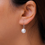 Load image into Gallery viewer, 925 Sterling Silver Round Pearl&nbsp; Dangle Earrings, Dangle Pearl Earrings, Drop Pearl Earrings, Classic Pearl Dangle Earrings, Hypoallergenic Dangle Earrings
