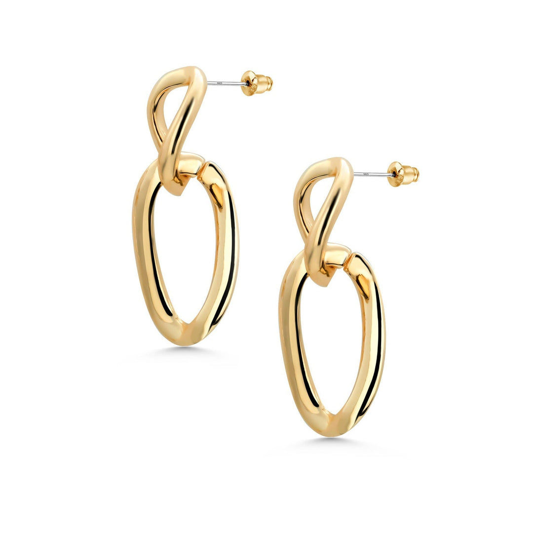 Inter Lock Link Drop Earrings, Chain Earrings, Double Earrings, Gold Plated Link Earrings,  Dangle Earrings, 14k Gold Plated Earrings
