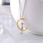 Load image into Gallery viewer, 925 Sterling Silver Cat On The Moon Pendant, Silver Cat Pendant, Cute Cat Pendant, Cat Moon Pendant, Gift For Cat Lovers, Hypoallergenic Pendant, Silver jewelry, Animal Jewelry
