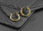 Load and play video in Gallery viewer, Solid 14K Yellow Gold Shiny Tube Hoop Earrings, Tube Hoop Earrings, Thick Hoop Earrings, Bold Hoop Earrings, Hinged Clasp Hoop Earrings, 15mm, 20mm, 25mm, 30mm Gold Hoop Earrings
