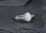 Load and play video in Gallery viewer, 925 Sterling Silver Oval Created Opal And Cz Ring, Created Opal Ring, Opal Engagement Ring, Halo Opal Ring, Opal CZ Rings, Silver Jewelry