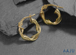 Load and play video in Gallery viewer, 14K Solid Yellow Gold  15mm, 25mm, and 30mm Twisted Hoop Earrings, Gold Twisted Hoop Earrings, Hinged Clasp Hoop Earrings, Gold Hoop Earrings

