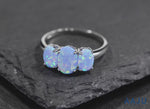 Load and play video in Gallery viewer, 925 Sterling Silver Oval Created Opal Ring, Opal Ring, Vintage Silver Opal Ring, Created Blue Opal Ring, Three Stone Created Opal Ring
